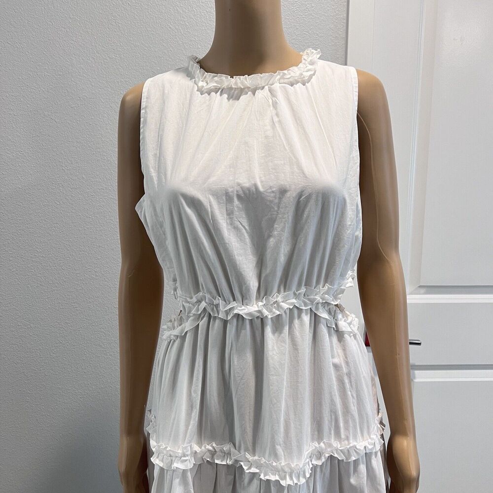 &Merci Women’s White Ruffle Tiered Cut-Out Midi Cottage Beach Dress Size Large - Picture 5 of 15